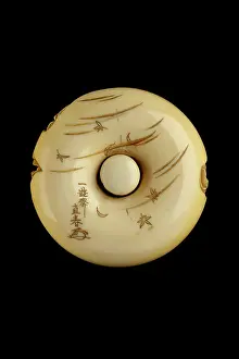 Netsuke: Manju netsuke - Taira no Koremochi with a witch