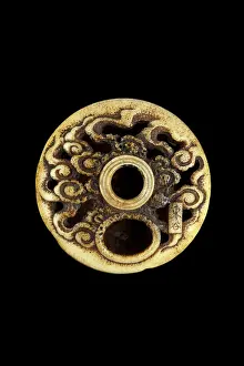 Netsuke: Manju netsuke with tennin and lotus flower in clouds