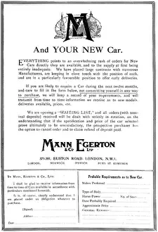Mann Egerton Aeronautical & Motor Engineers. 1919 Advert
