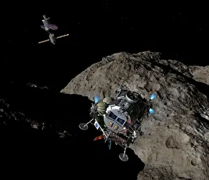 Satellites: A manned Asteroid Lander descends toward the surface of an ?
