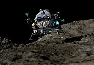 Module: A manned Asteroid Lander prepares to land on the surface of
