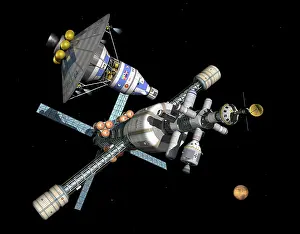 Satellites: A manned Mars lander/return vehicle disembarks from a Mars ?
