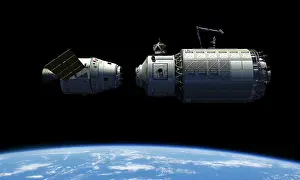 Capsule: A manned reusable crew capsule docks with an orbital ?