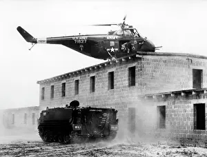 Chopper: Manoeuvre of US army in ghost village Parks Range in Berlin