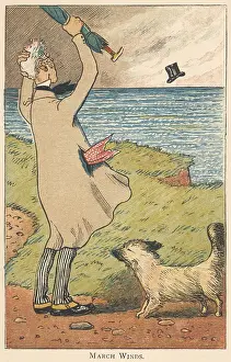 Victorian Style: Man's top hat blown off on a windy day in March