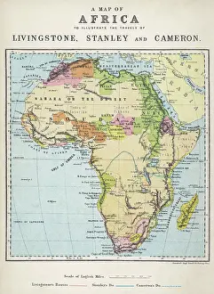 Nubia: Map of Africa illustrating travels of explorers