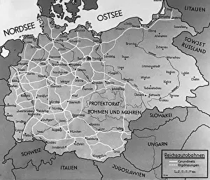 Motorways: Map with autobahns of the Third Reich, 1940