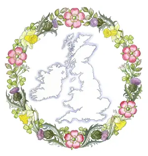 Shamrock: Map of Britain a wreath of national emblems