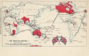 Guiana: Map of British Empire showing international cable