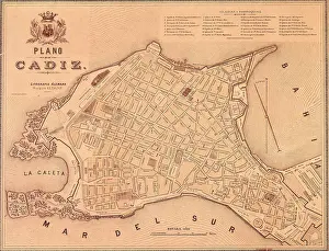 Gaditan: Map of Cadiz (19th c.). Engraving. SPAIN. Cadiz