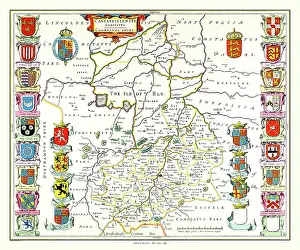 Shields: Map of Cambridgeshire by Johan Blaeu