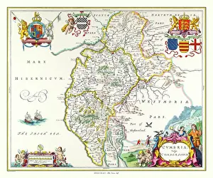 Shields: Map of Cumbria by Johan Blaeu