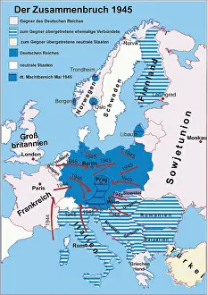 Rumania: Map of the defeat of Germany in 1945