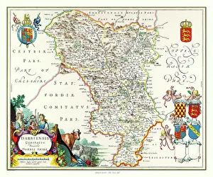 Shields: Map of Derbyshire by Johan Blaeu