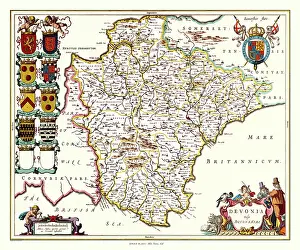 Shields: Map of Devon by Johan Blaeu