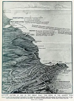 Hartlepool: Map of the East Coast Bombardments, WW1