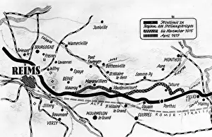 Aisne: Map with the frontline of the Battles of Aisne and Champagne
