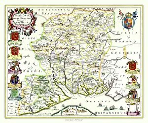 Shields: Map of Hampshire by Johan Blaeu