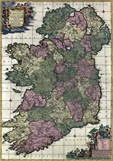 Hibernia: Map of Ireland from 18th century, showing ?