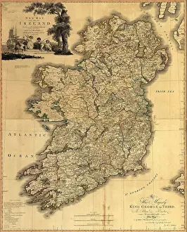 Hibernia: Map of Ireland from 18th century, showing ?