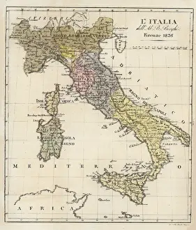 Borghi: Map of Italy in 1836 by Ab. Bartolomeo Borghi