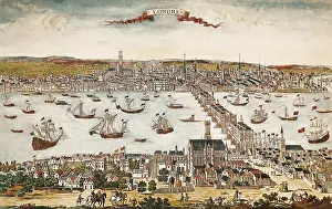 Englishwomen: Map of London in 18th c. Engraving