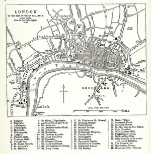 Southwark: Map of London in the time of Queen Elizabeth I