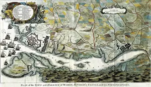 Robust: Map of Mahon with the San Felipe castle, 18th