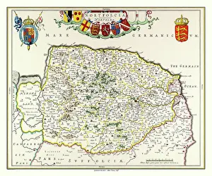 Shields: Map of Norfolk by Johan Blaeu