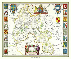 Shields: Map of Oxfordshire by Johan Blaeu