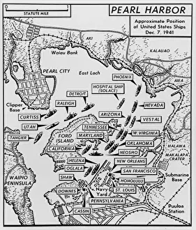 Anchorage: Map of Pearl Harbor with location of ships just