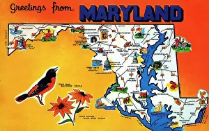 Maryland: Map postcard - Greetings from Maryland, USA