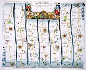 Ogilby: Map of the Road from Oxford To Cambridge, England