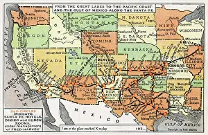 Denver: Map, route of Santa Fe Railroad, USA