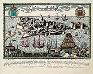 Britanny: Map of Saint Malo, 17th c. Engraving