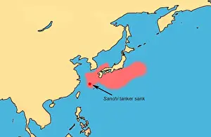 Condensate: Map of Sanchi Tanker Sinking and Area of Potential Impact