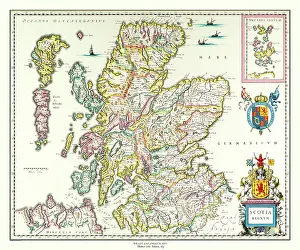 Shields: Map of Scotland by Willem and Johan Blaeu