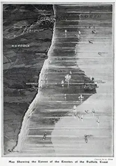 Crumbling: Map showing the erosion of the Suffolk coastline
