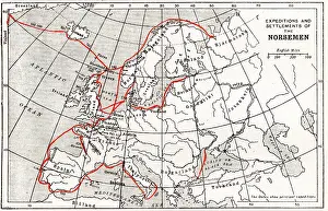 Norsemen: Map Showing Expeditions And Settlements of the Norsemen