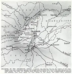 Map showing the Nationalist advance on Madrid, October 1936