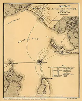 Sumter: Map showing the positions of Confederate batteries