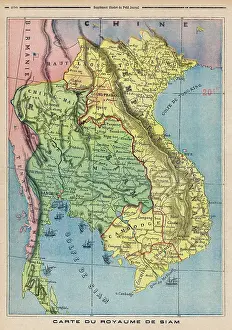Siam: Map of Siam - Thailand - 1893