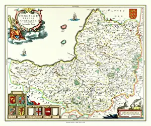 Shields: Map of Somerset by Johan Blaeu