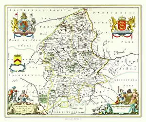 Shields: Map of Staffordshire by Johan Blaeu