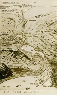 Suez: Map of the Suez Canal, Egypt