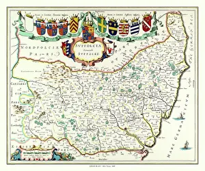Shields: Map of Suffolk by Johan Blaeu