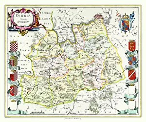 Shields: Map of Surrey by Johan Blaeu