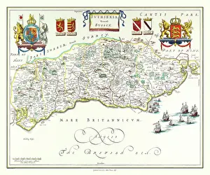 Shields: Map of Sussex by Johan Blaeu