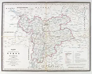 Topographic: Map of Tyrol and Vorarlberg. 1841. Colour lithograph