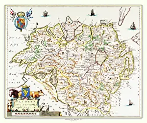 Shields: Map of Ulster, Northern Ireland by Johan Blaeu
